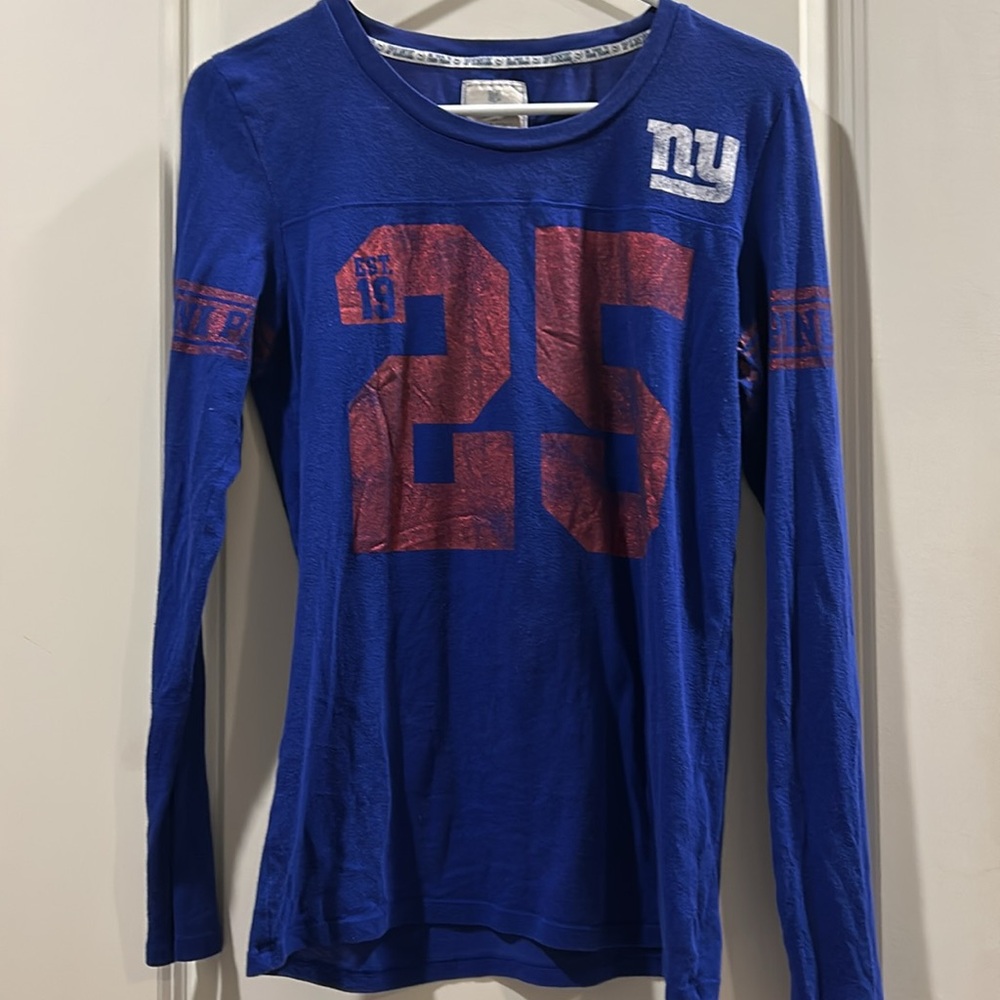 Victoria's Secret vintage PINK New York Giants shimmer Jersey like top size M - Picture 3 of 11